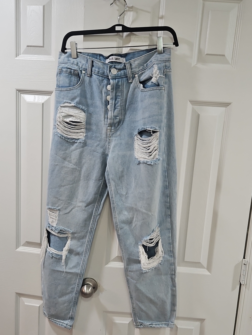 Light Blue Distressed Women's Jeans - Button-Fly
